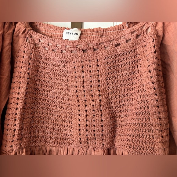 Heyson Crochet Long Sleeve Rust Dress Peasant Boho Hippie Bohemian Size 2XL - Picture 4 of 7